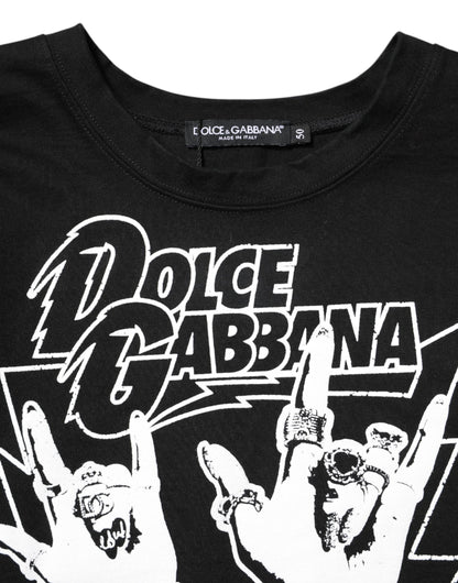 Black Cotton Printed Short Sleeves T-shirt