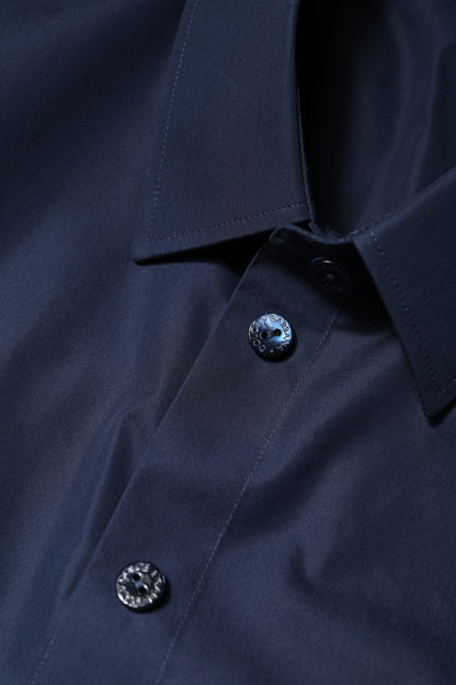 Blue Cotton Short Sleeves Button Down Top