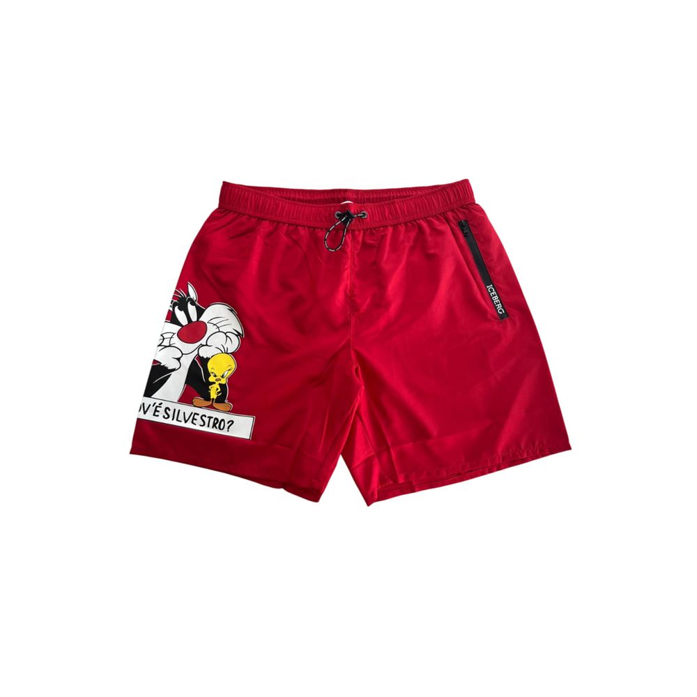 Red Polyester Men's Swim Short