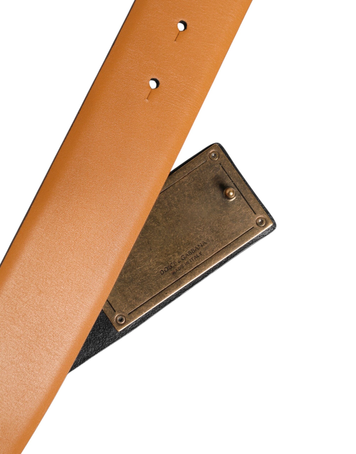 Brown Leather Buckle DG Logo Embossed Belt