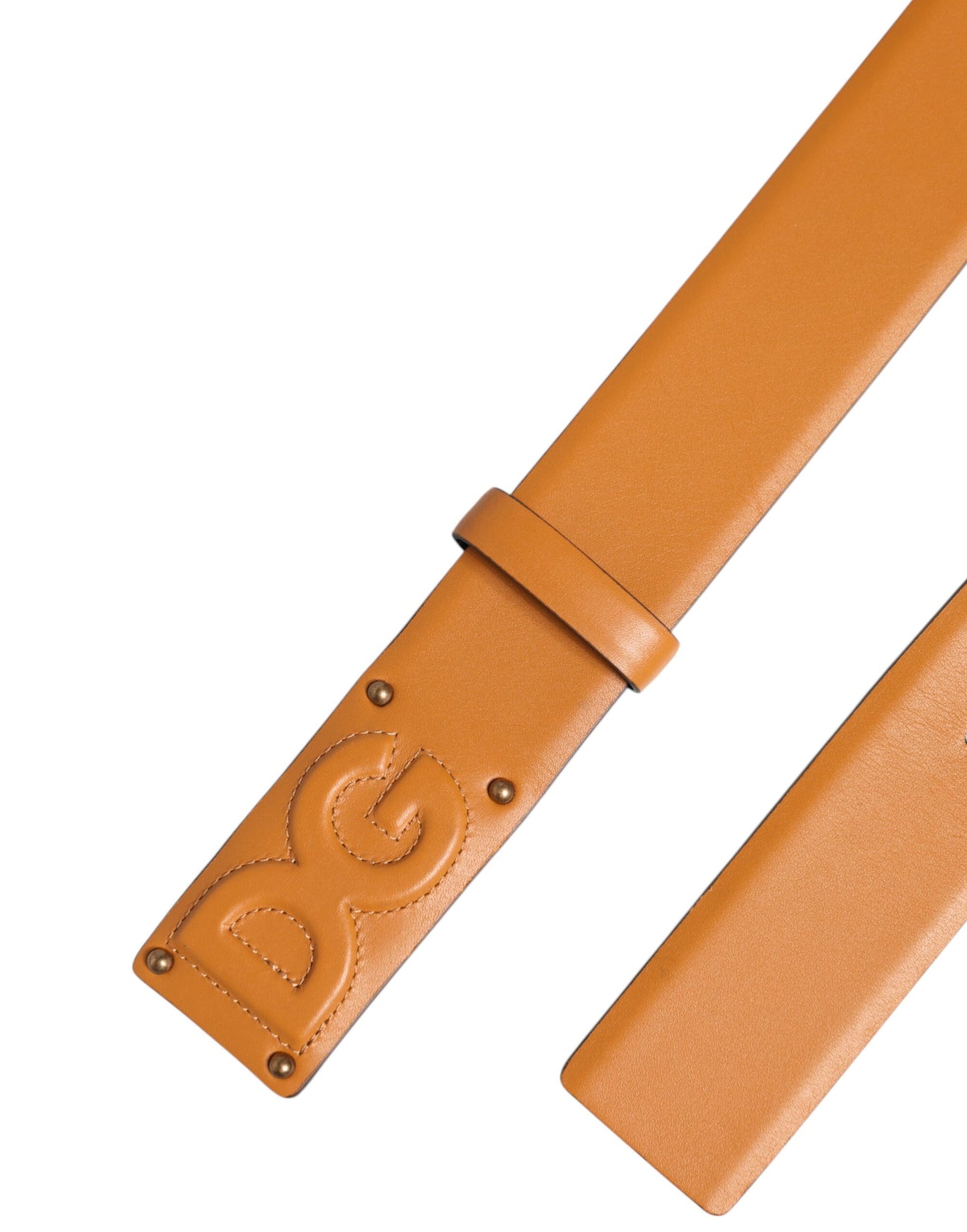 Brown Leather Buckle DG Logo Embossed Belt