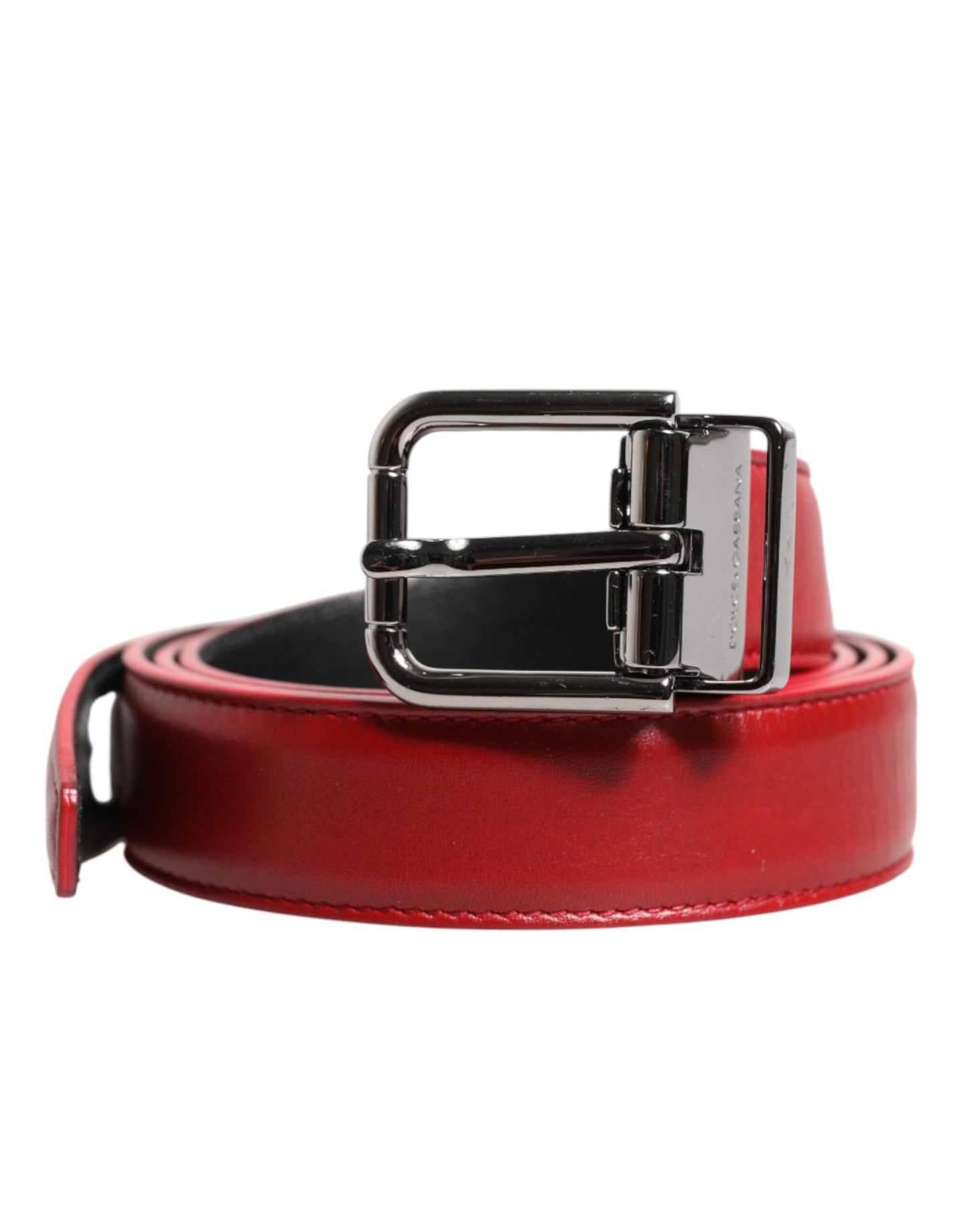 Red Leather Silver Tone Metal Buckle Belt