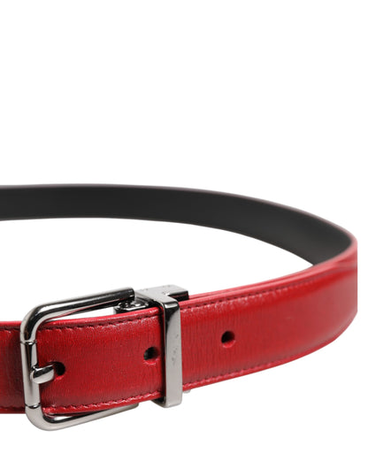 Red Leather Silver Tone Metal Buckle Belt