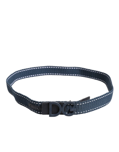 Blue Cotton Leather DG Logo Metal Buckle Belt
