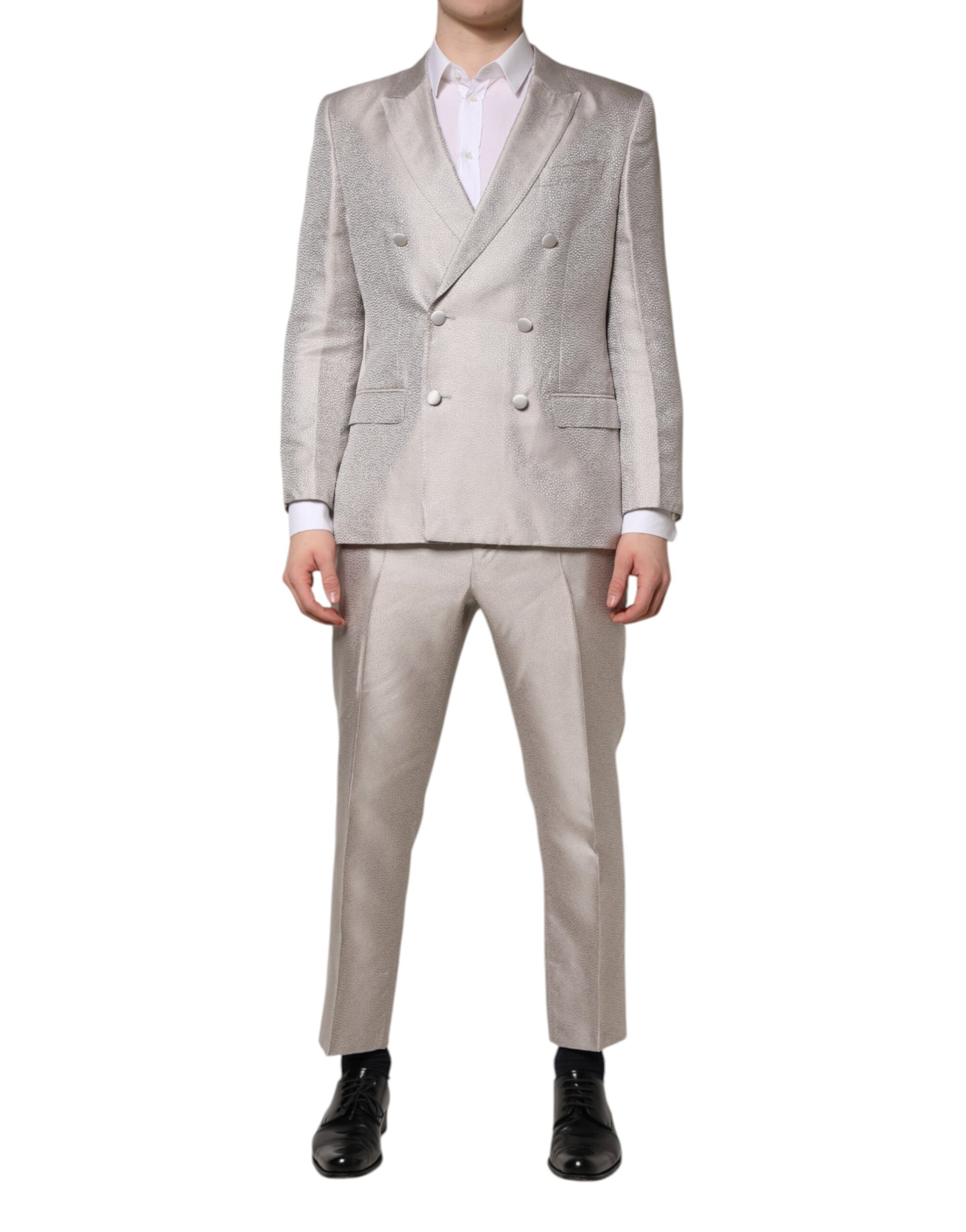 Light Gray Jacquard Silk Dotted 2 Piece Suit