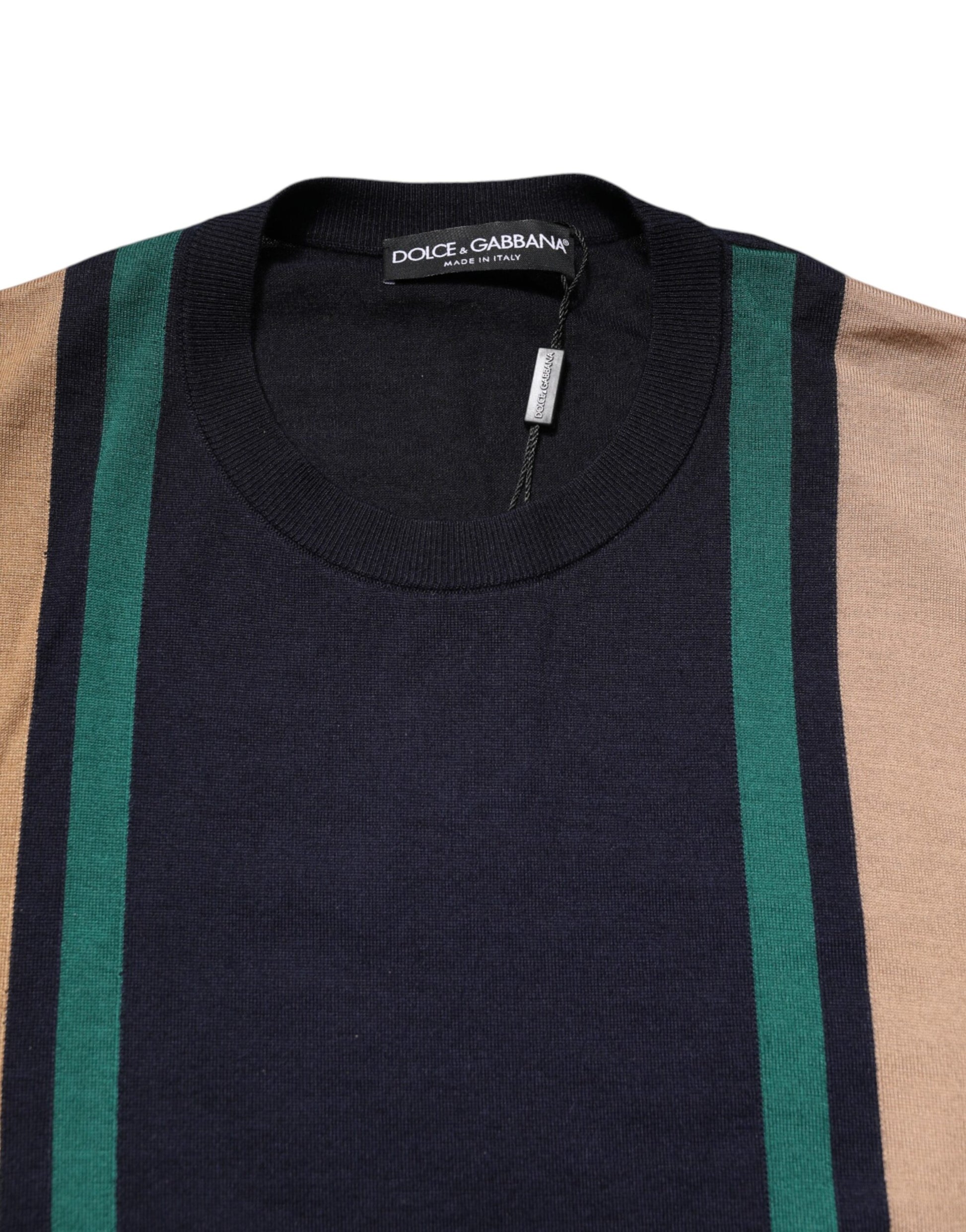 Multicolor Stripes Crew Neck Pullover Sweater