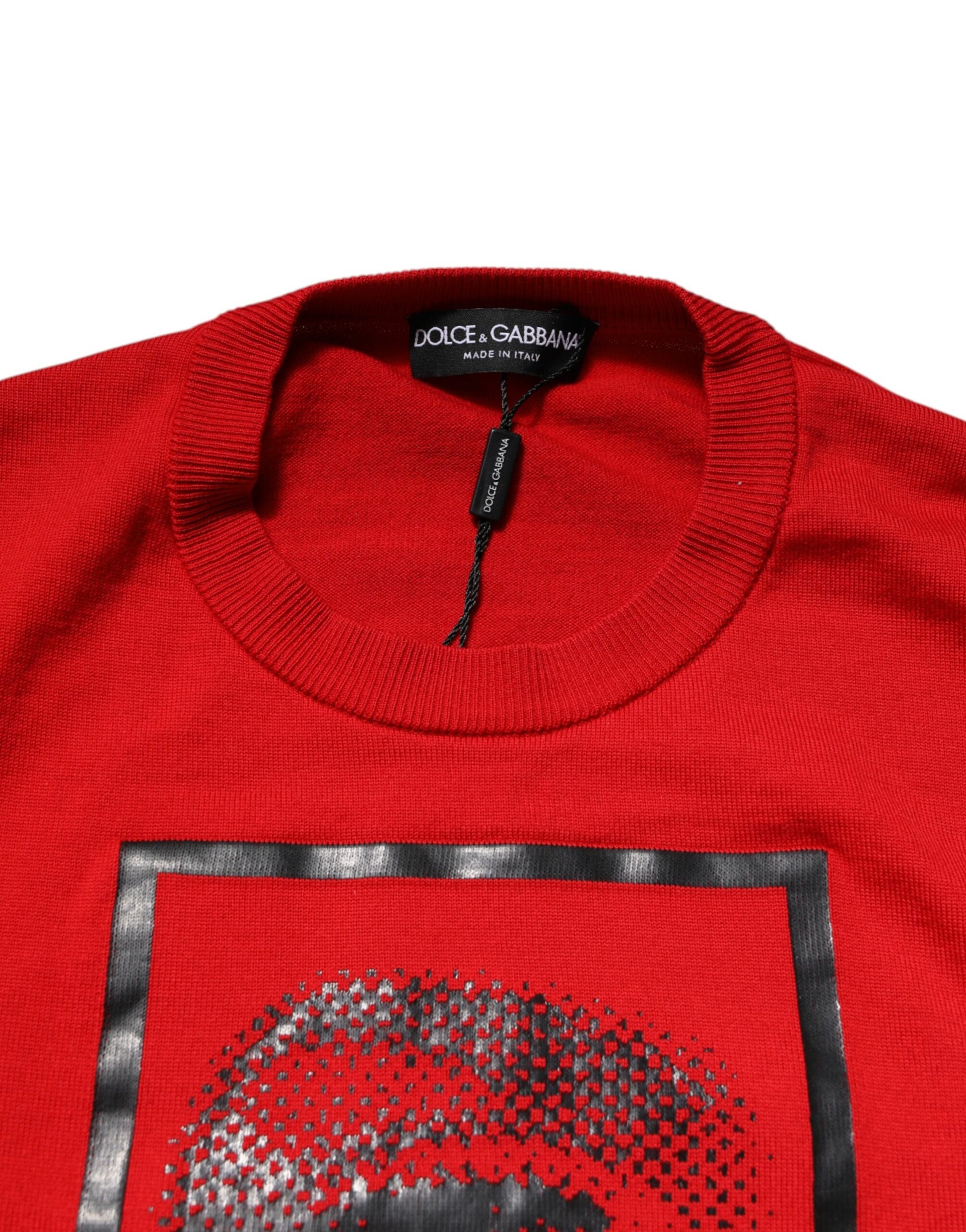 Red Eye Print Crew Neck Men Pullover Sweater