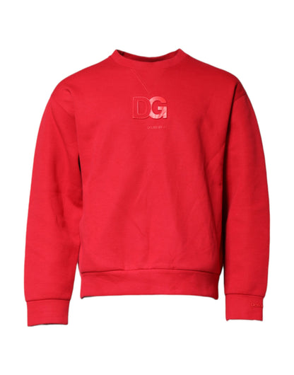 Red Embossed Logo Cotton Crew Neck Sweater