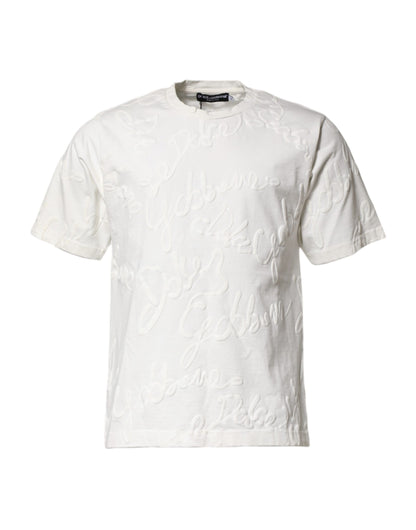 White Cotton Logo Embossed Crew Neck T-shirt