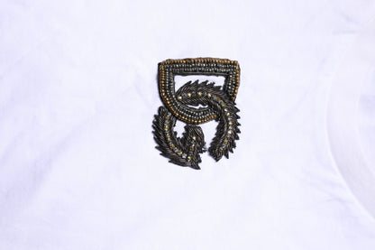 White Logo Embroidery Crew Neck T-shirt