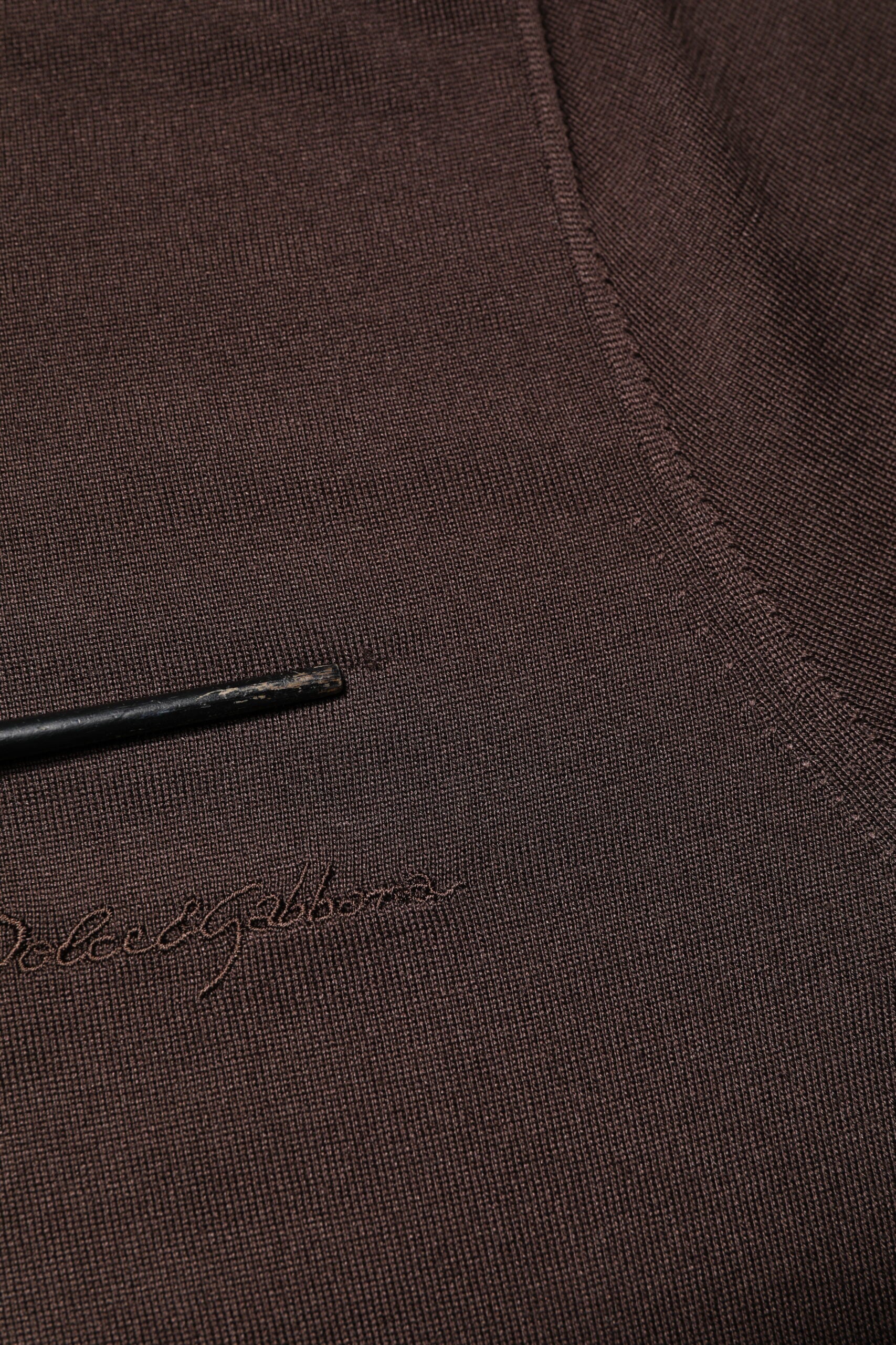 Brown Silk Logo Embroidery Crew Neck T-shirt