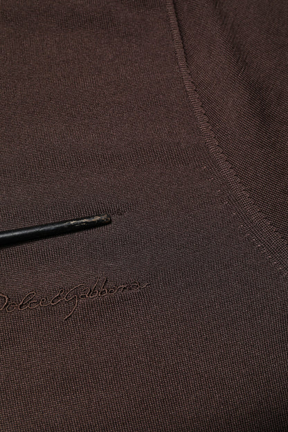 Brown Silk Logo Embroidery Crew Neck T-shirt