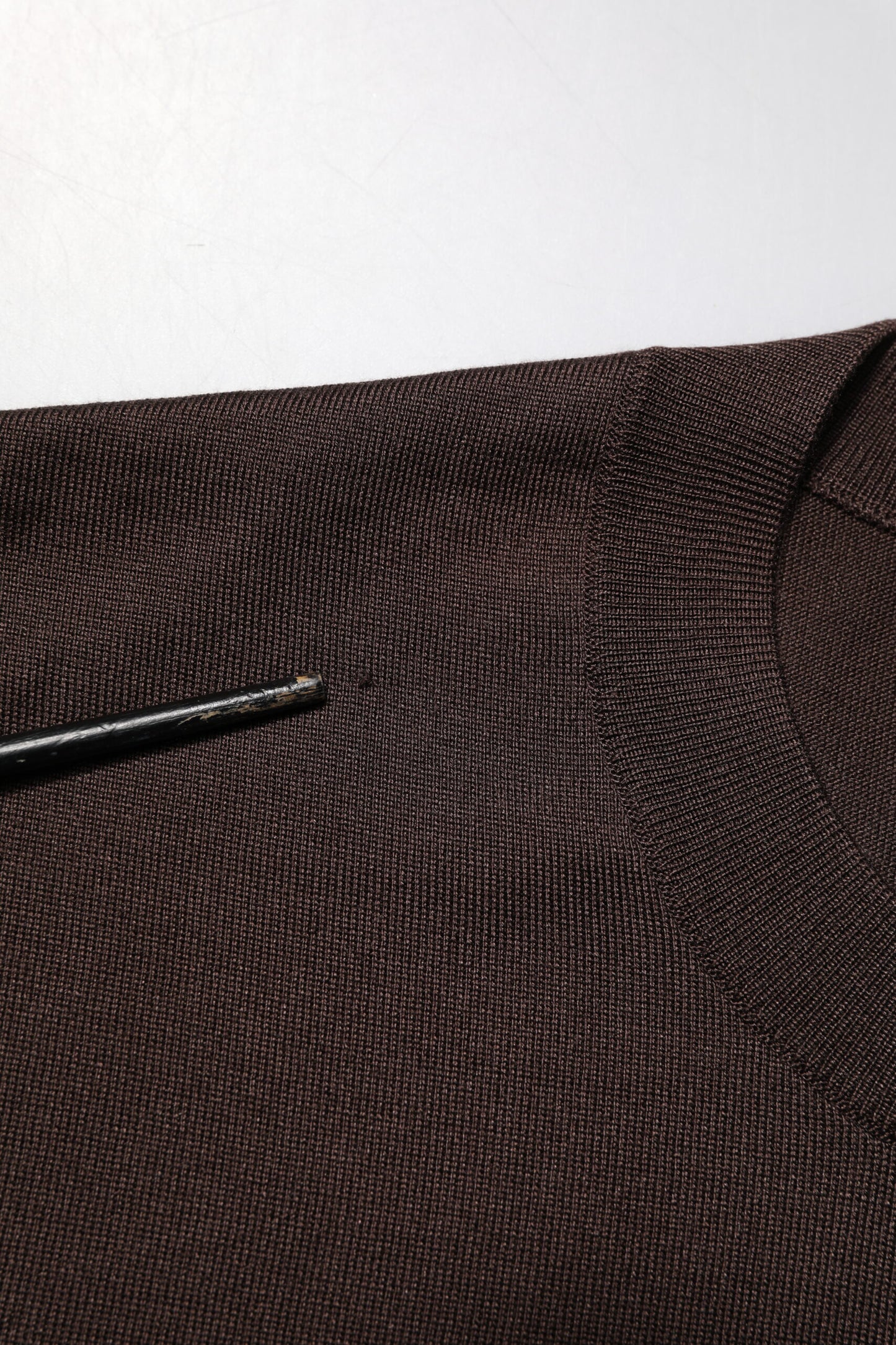 Brown Silk Logo Embroidery Crew Neck T-shirt