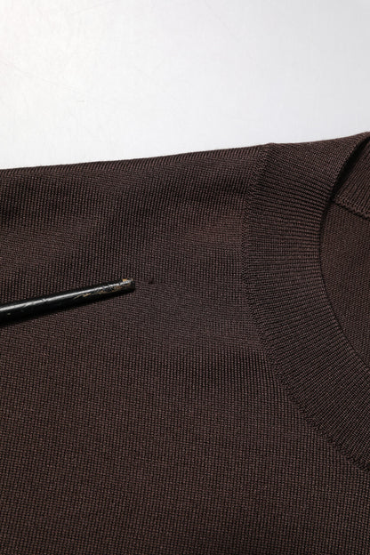 Brown Silk Logo Embroidery Crew Neck T-shirt