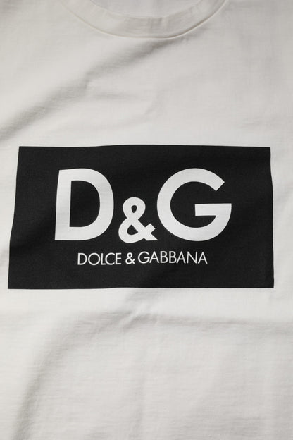 White Cotton DG Logo Print Round Neck T-shirt