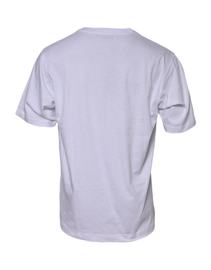 White Cotton Logo Print Crew Neck T-shirt