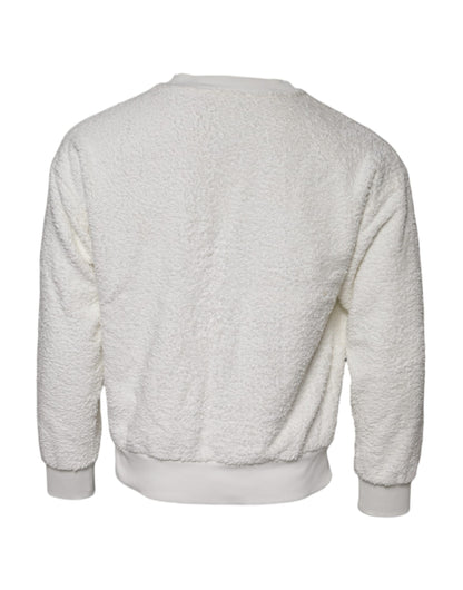 White Cotton Fleece Crew Neck Sweater