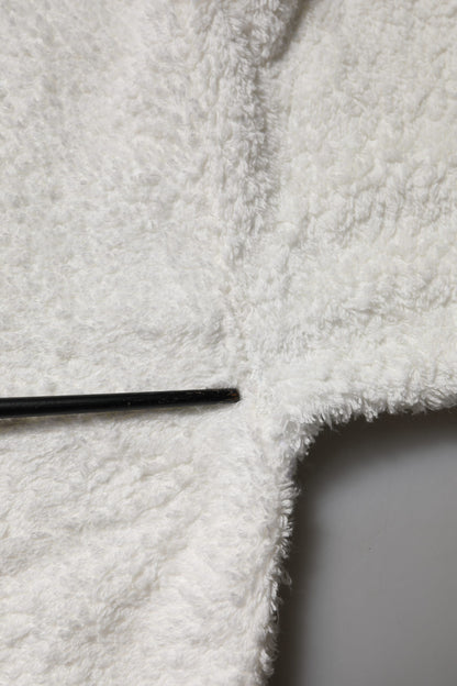 White Cotton Fleece Crew Neck Sweater