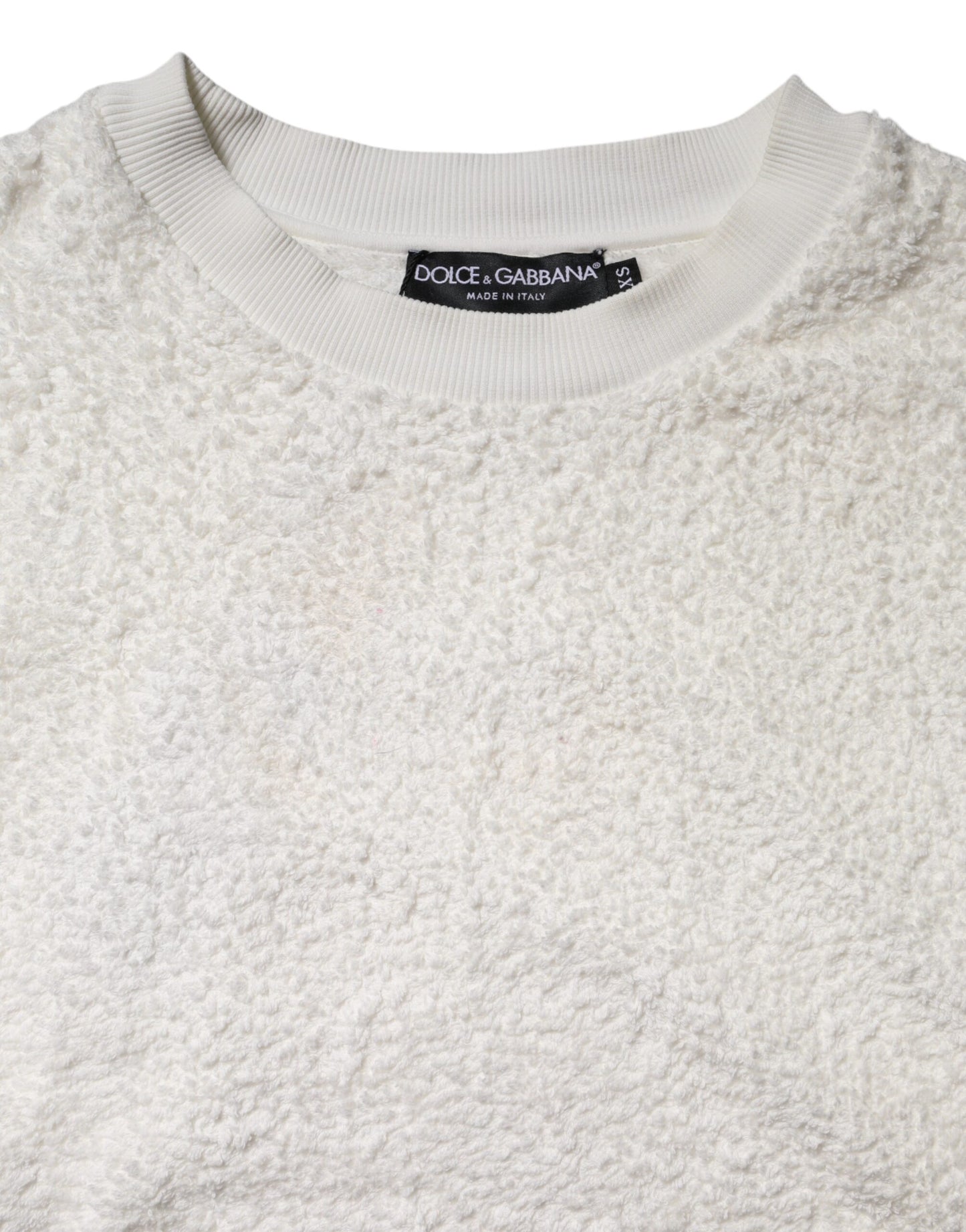 White Cotton Fleece Crew Neck Sweater