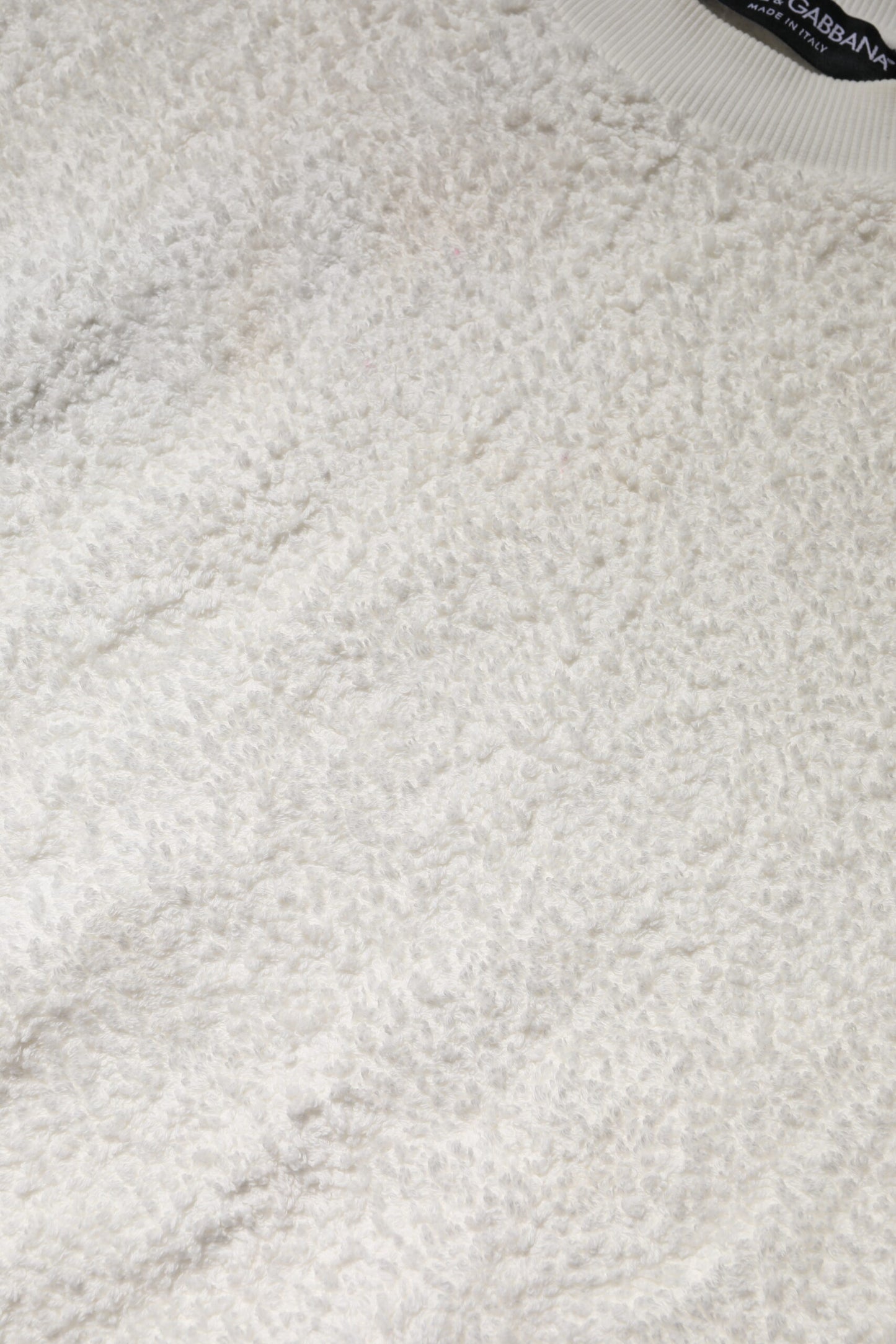 White Cotton Fleece Crew Neck Sweater