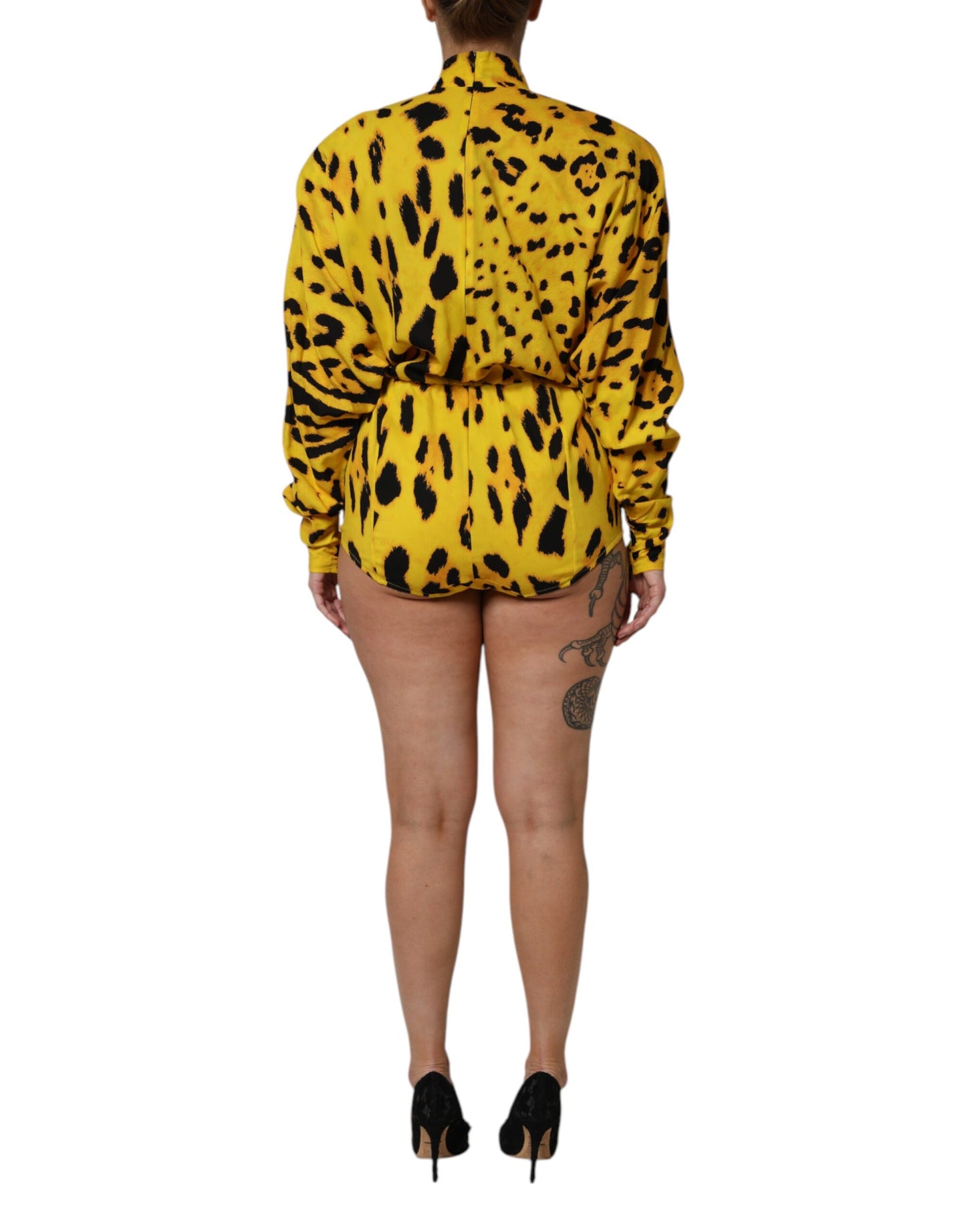 Yellow Leopard Long Sleeves Jumpsuit Dress
