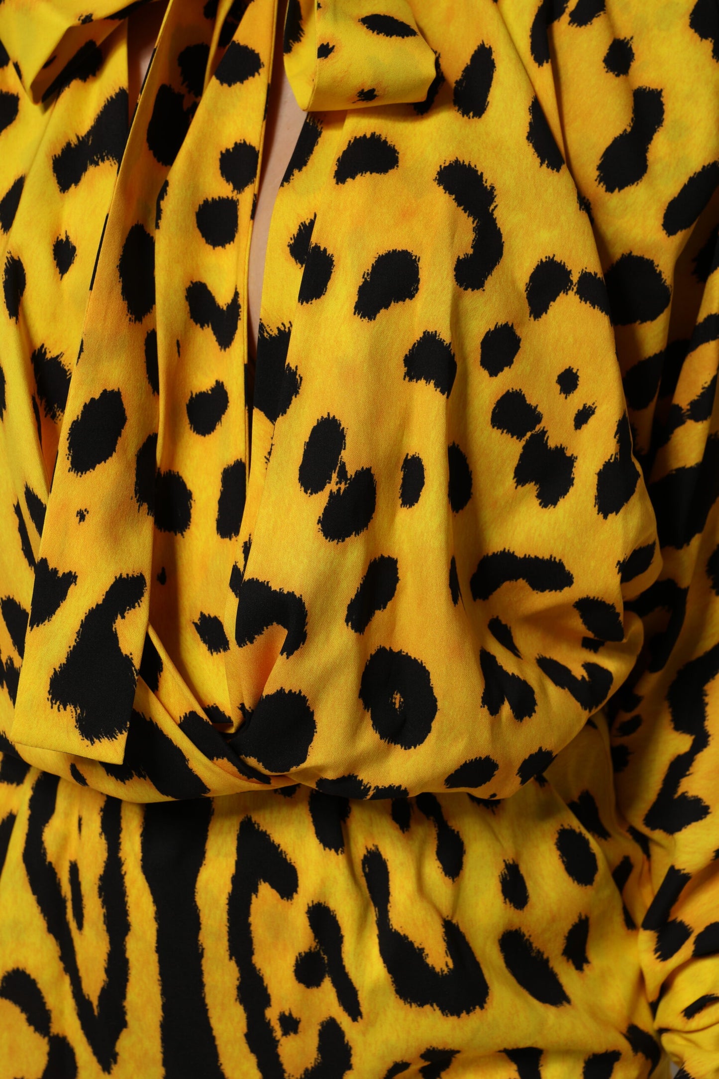 Yellow Leopard Long Sleeves Jumpsuit Dress