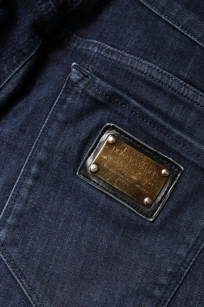 Dark Blue Cotton Skinny Cropped Denim Jeans