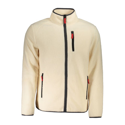 Beige Polyester Men Sweater with Multiple Pockets