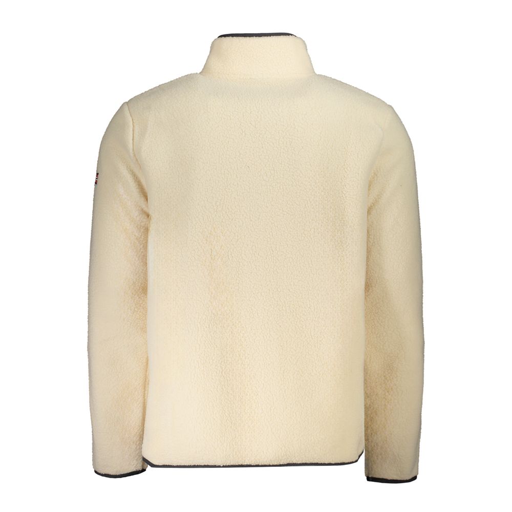 Beige Polyester Men Sweater with Multiple Pockets