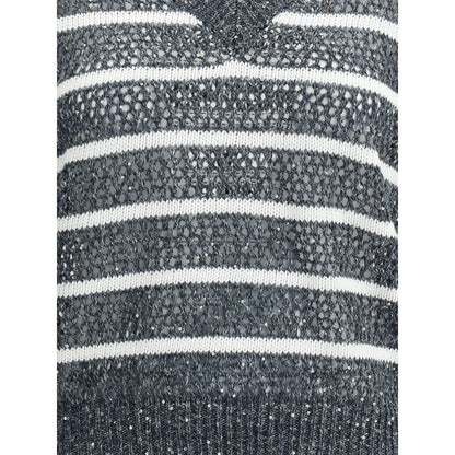 Blue Linen Sleeveles Sweater