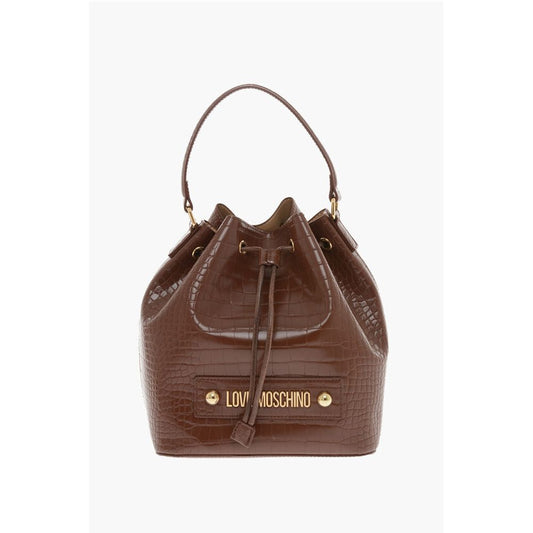 LOVE Crocodile Effect Faux Leather Bucket Bag with Maxi Logo