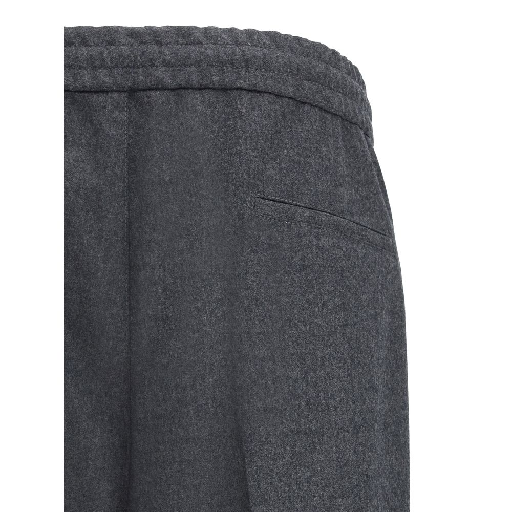 Gray Fleece Wool Casual Pants