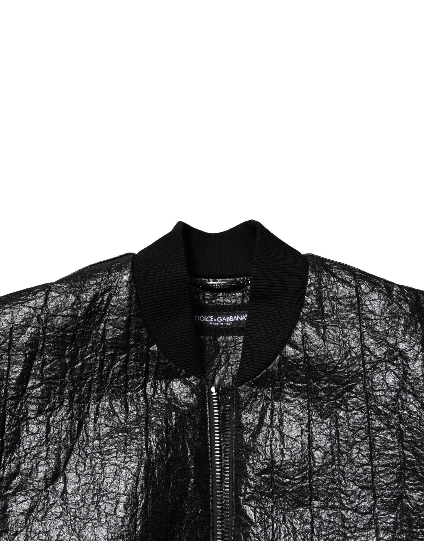 Black Logo Plaque Bomber Full Zipper Jacket