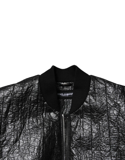 Black Logo Plaque Bomber Full Zipper Jacket