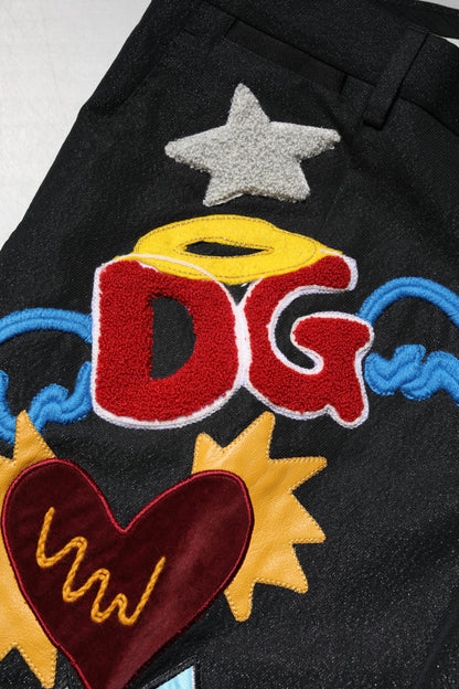 Black Graphic Embroidery Men Pants