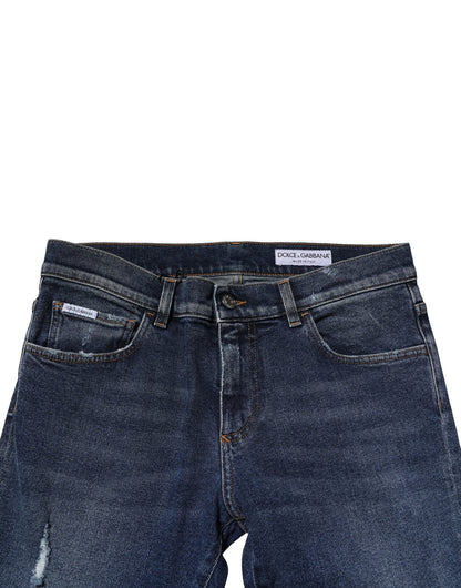 Blue Washed Skinny Cotton Denim Jeans