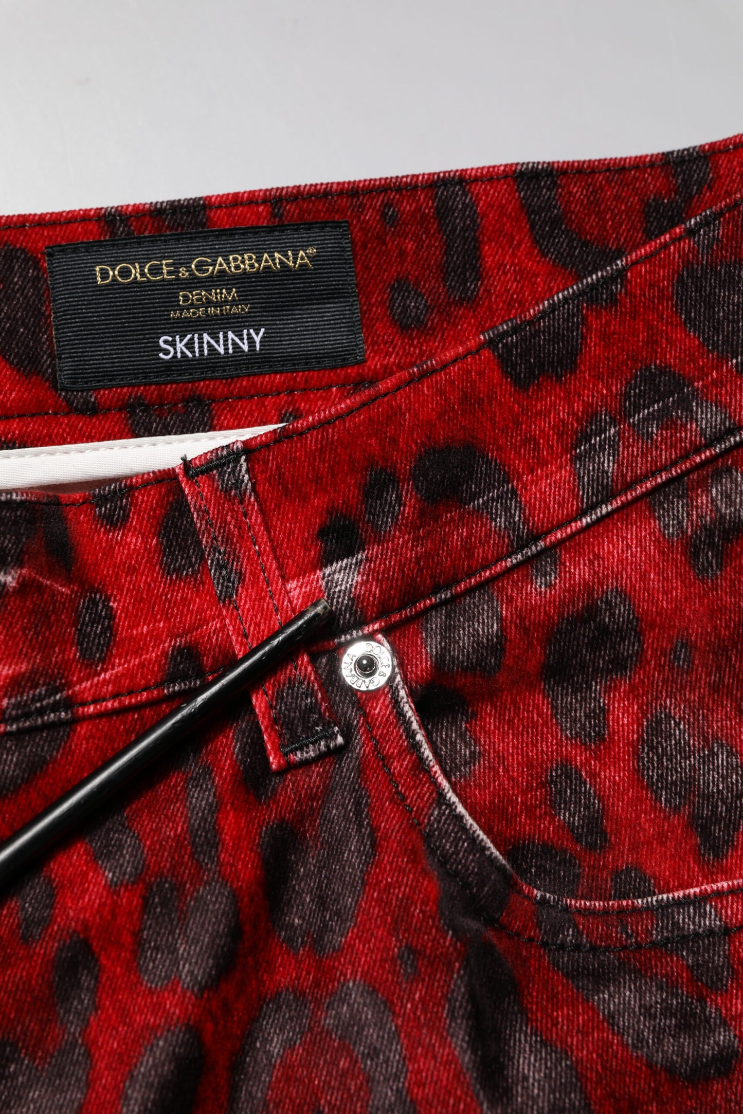 Red Leopard Print Cotton Skinny Denim Jeans