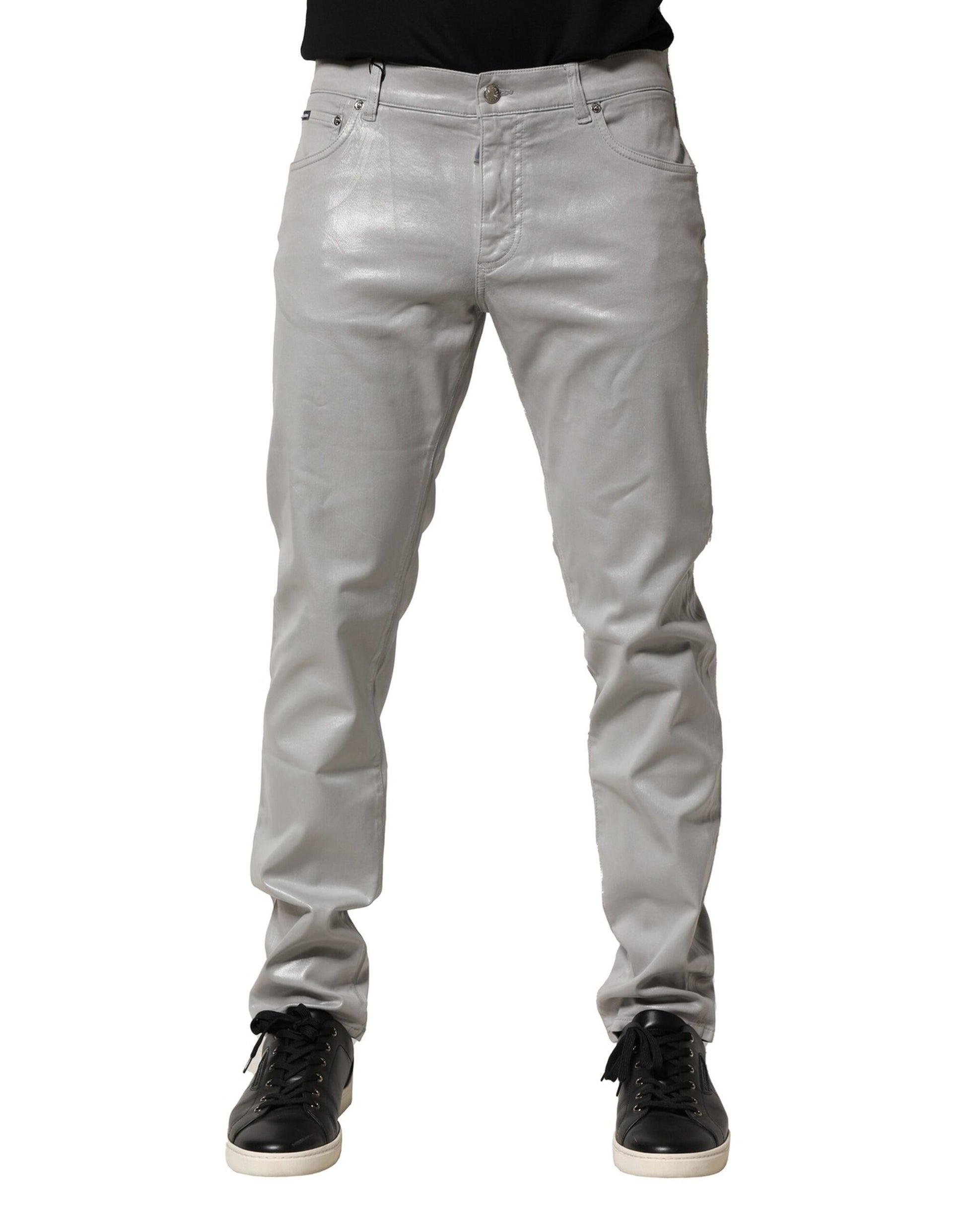 Silver Cotton Stretch Slim Denim Jeans
