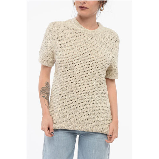 Crew Neck Crochet Cotton T-Shirt