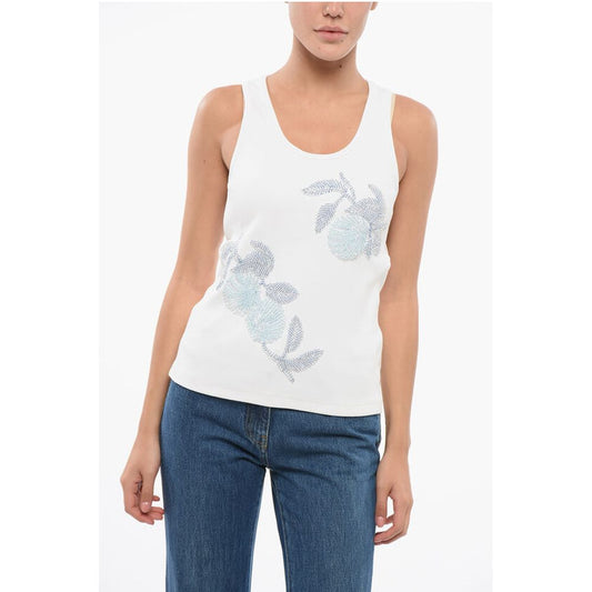 Ribbed Cotton Tank Top with Beaded Embroidery