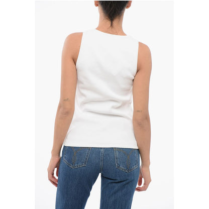 Ribbed Cotton Tank Top with Beaded Embroidery