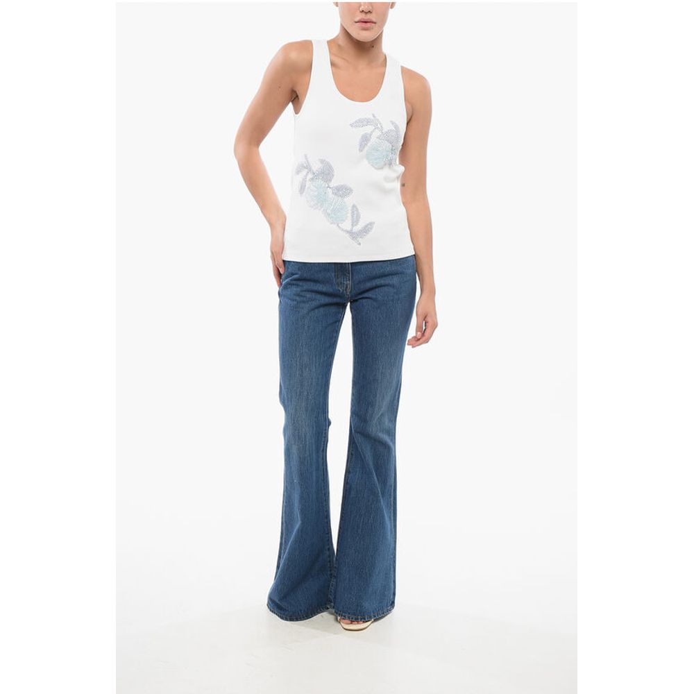 Ribbed Cotton Tank Top with Beaded Embroidery