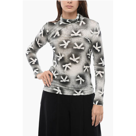 Turtle Neck Long Sleeved Top With Bow Print