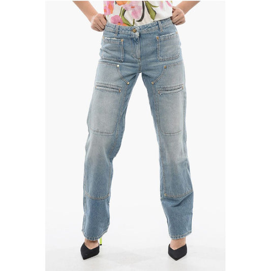 Light Washed Straight Fit Jeans With Knee-Panel