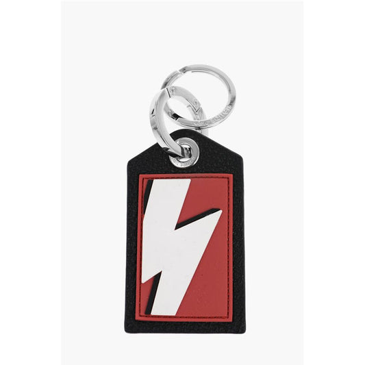 Keyring with Textured Leather Pendant and Thunderbolt Detail