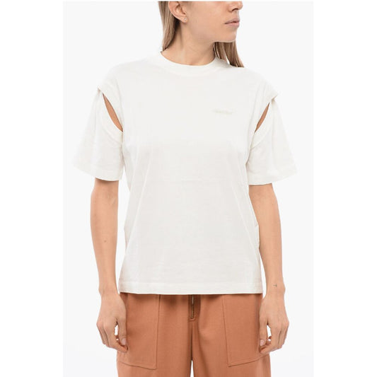 Solid Color Crew-neck T-Shirt with Cut-Out Details