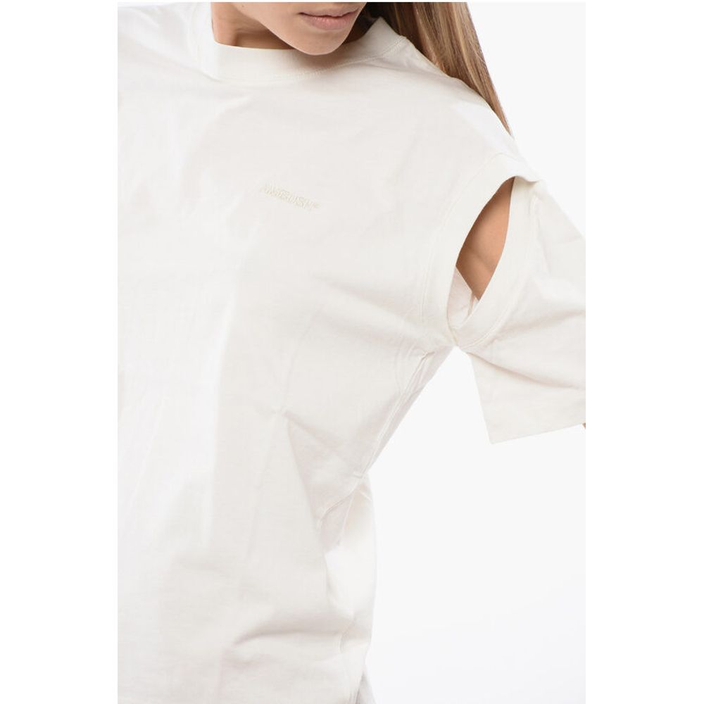 Solid Color Crew-neck T-Shirt with Cut-Out Details