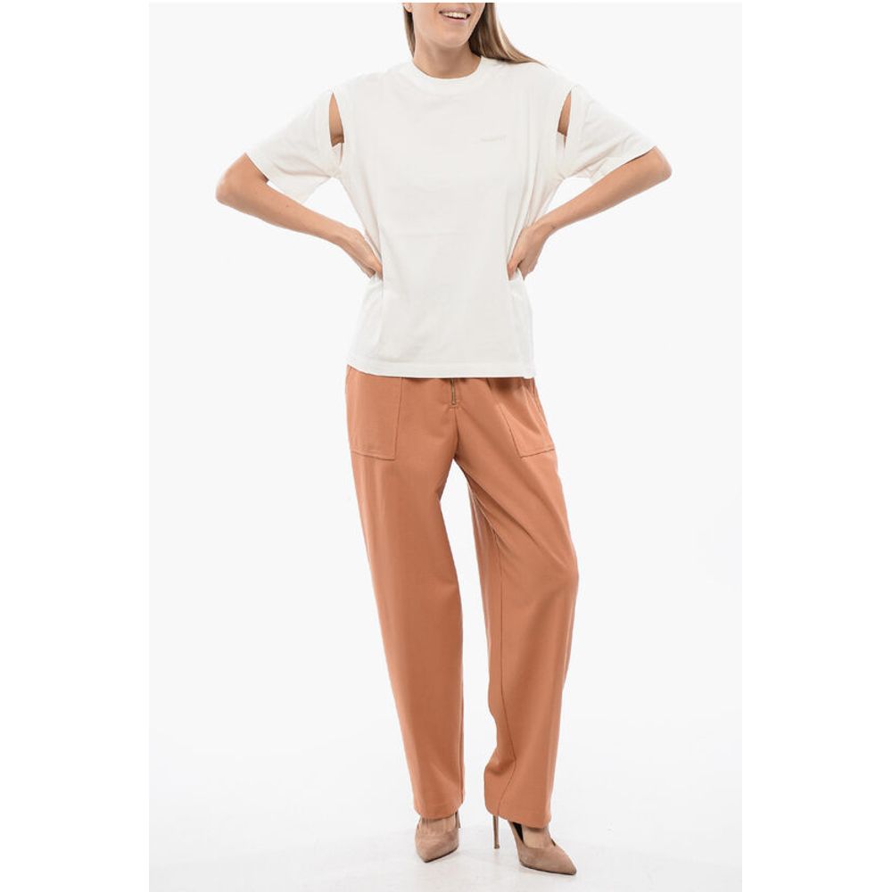 Solid Color Crew-neck T-Shirt with Cut-Out Details