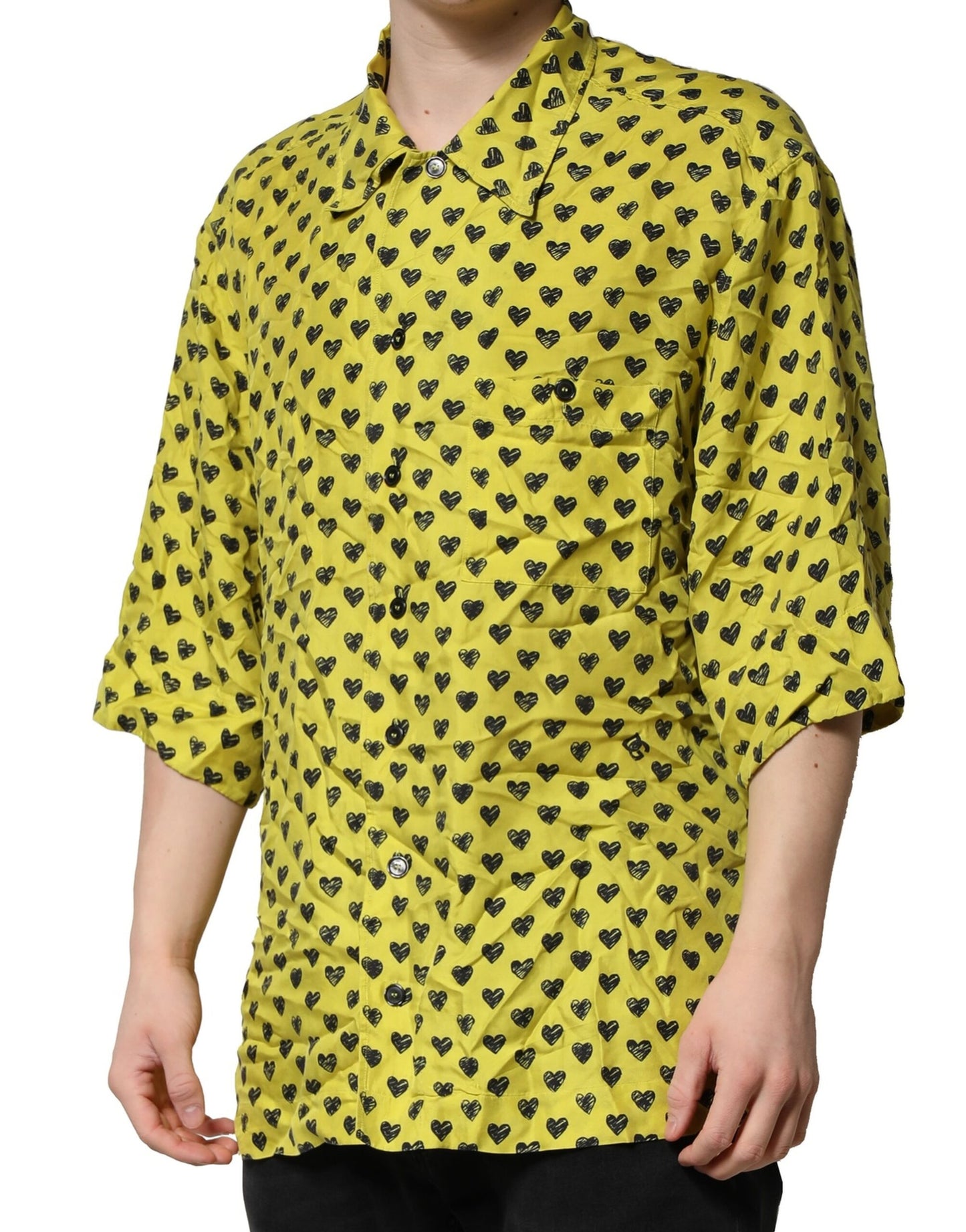 Yellow Heart Short Sleeves Men Casual Shirt