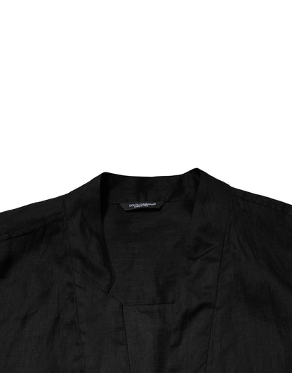 Black Linen Long Sleeves Men Casual Shirt